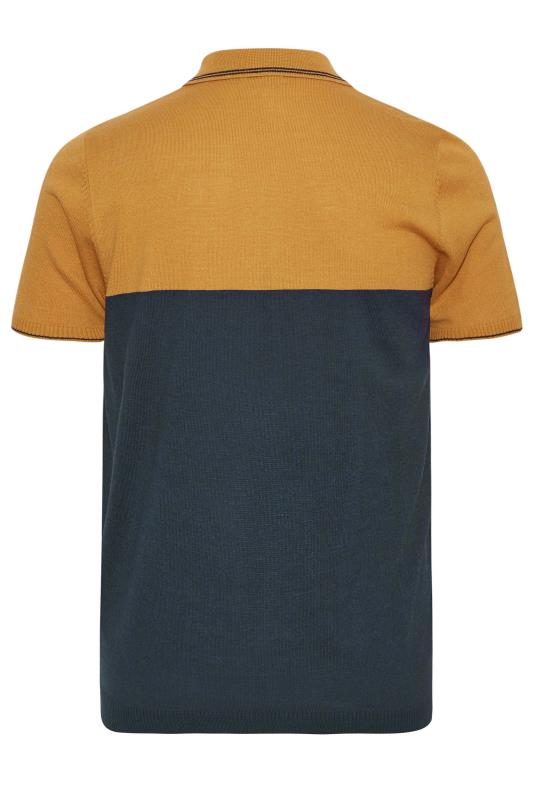 BadRhino Big & Tall Navy Blue Colour Block Knitted Polo Shirt 4