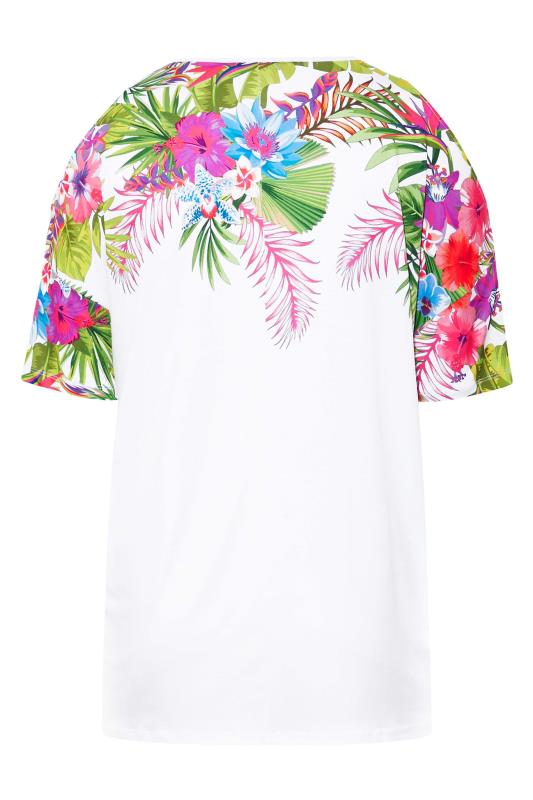 Plus Size White Tropical Print Cold Shoulder Top | Yours Clothing 7