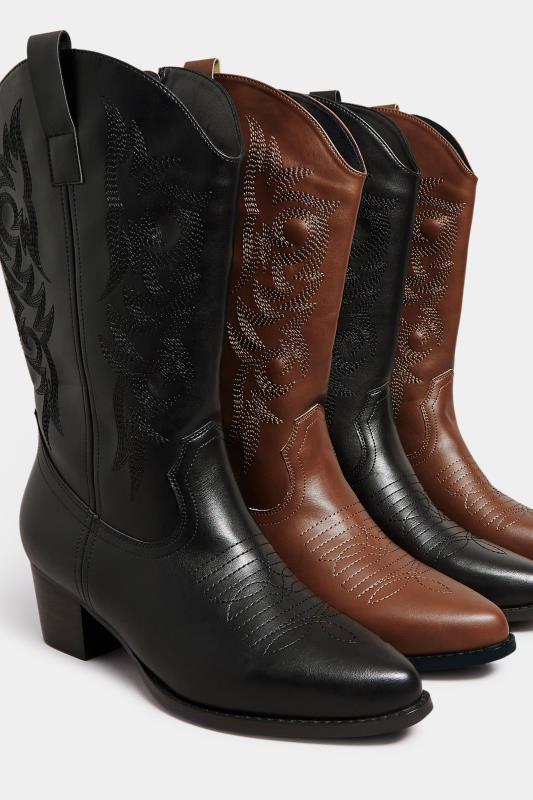 LIMITED COLLECTION Black Cowboy Boots in Extra Wide EEE Fit | Yours Clothing 6