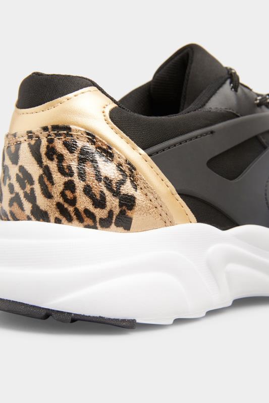 LIMITED COLLECTION Black Leopard Print Contrast Trainers In Wide Fit | Yours Clothing 6