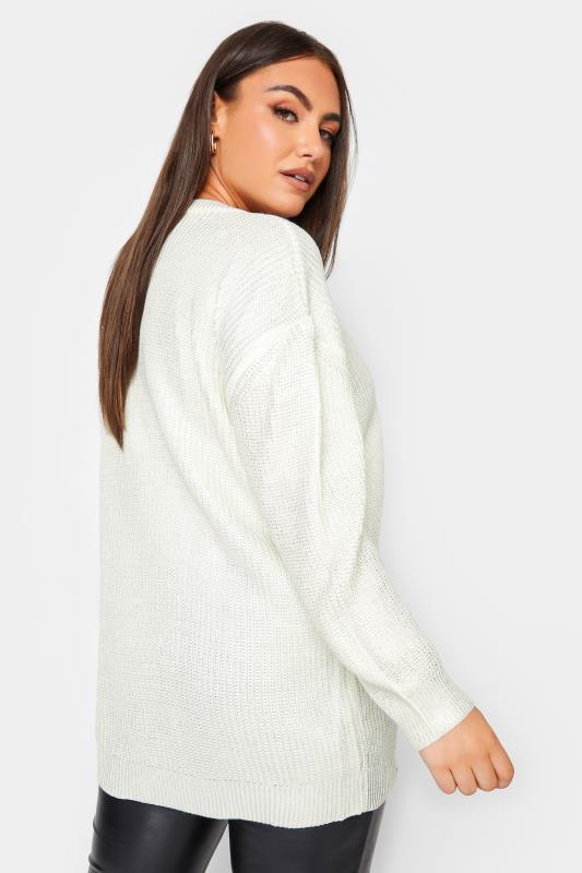 YOURS Plus Size White Foil Print V-Neck Jumper | Yours Clothing 4