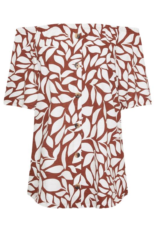 YOURS Plus Size Brown Leaf Print Bardot Top | Yours Clothing 5