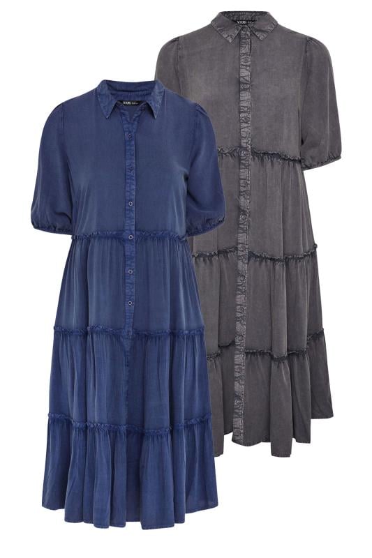 YOURS Plus Size 2 PACK Dark Blue & Grey Wash Chambray Dress 7