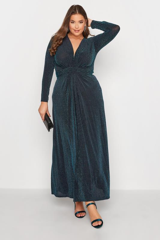 YOURS LONDON Plus Size Black & Blue Glitter Maxi Dress | Yours Clothing 1