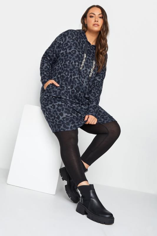 YOURS LUXURY Plus Size Curve Blue Leopard Print Jumper Dress | Yours Clothing 1