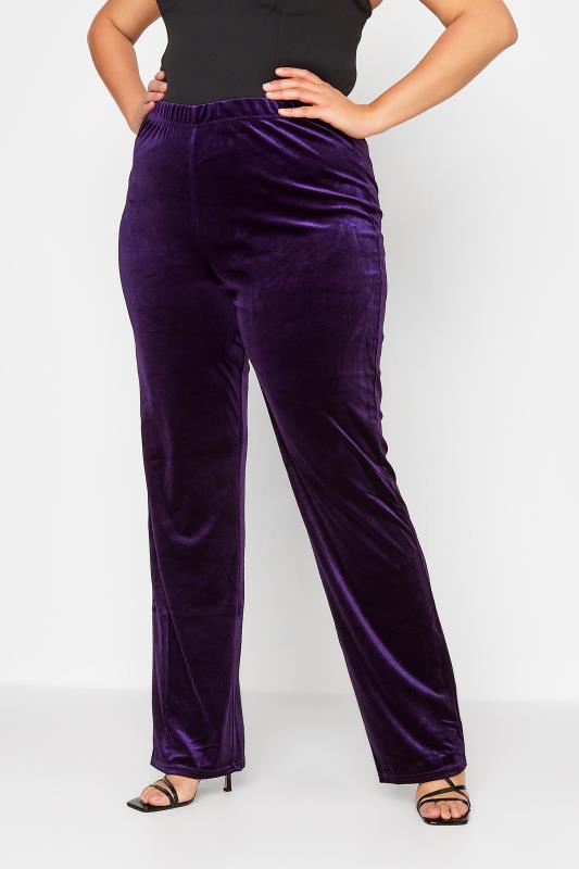  Grande Taille LTS Tall Purple Slim Leg Stretch Velvet Trousers