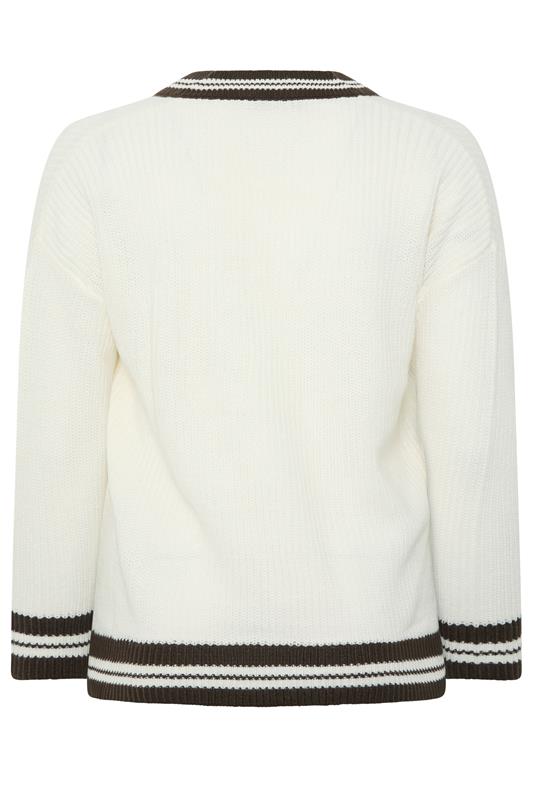 YOURS Plus Size White & Brown Knitted Tennis Jumper | Yours Clothing 2
