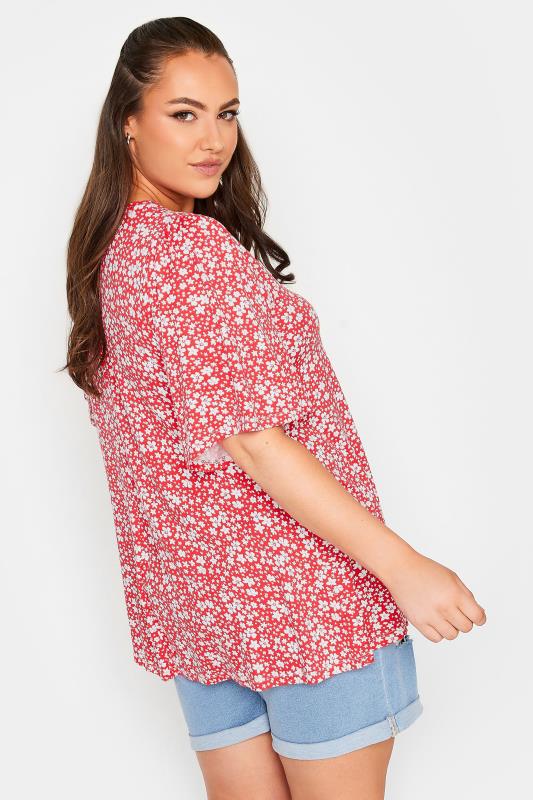 YOURS Curve Plus Size Red Floral Ditsy Print Top | Yours Clothing  3