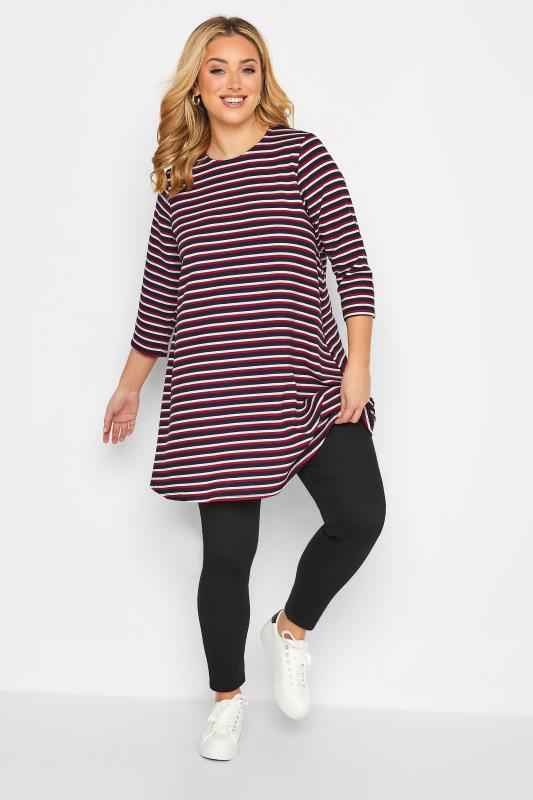 YOURS Plus Size Navy Blue Stripe Top | Yours Clothing 2