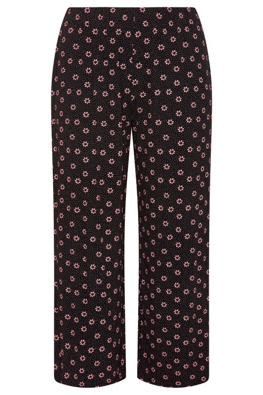 LIMITED COLLECTION Curve Black & Pink Daisy Print Wide Leg Trousers_F.jpg