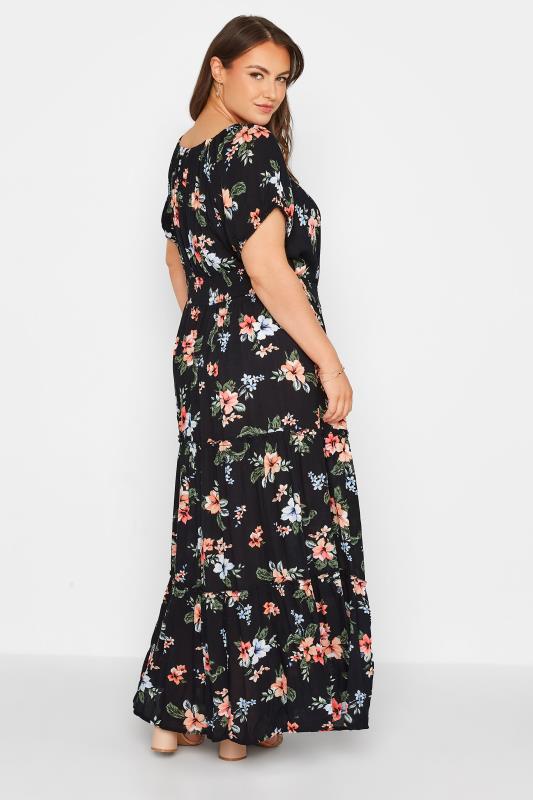 Curve Black Floral Print Bardot Maxi Dress 3