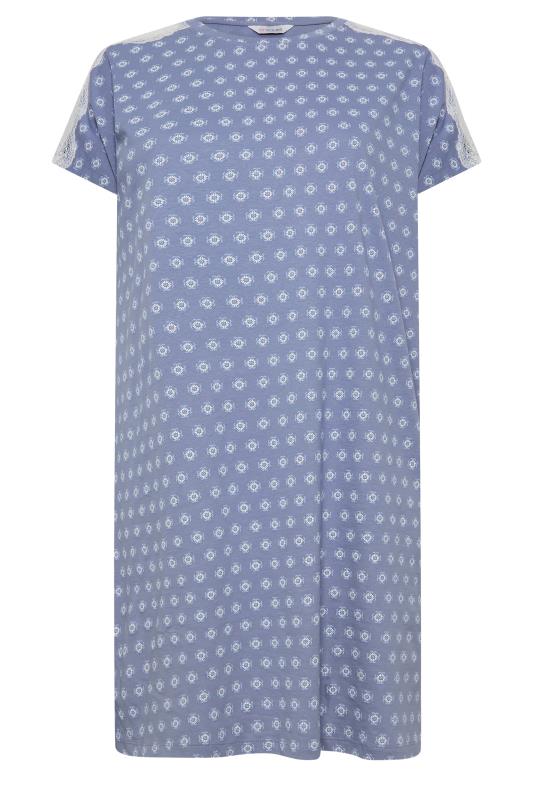 YOURS Curve Plus Size Light Blue Floral Print Lace Nightdress | Yours Clothing  5