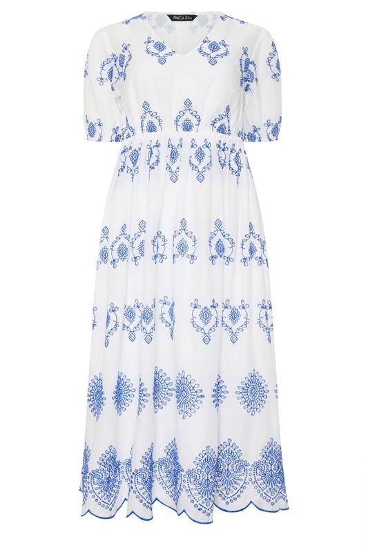 M&Co White & Blue Broderie Cotton Midi Dress | M&Co 6