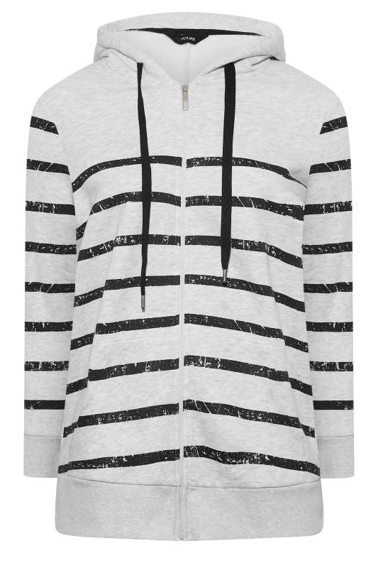 Plus Size Grey Stripe Print Zip Hoodie | Yours Clothing 6