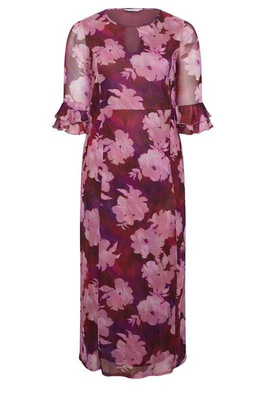 YOURS LONDON Plus Size Pink & Red Blurred Floral Keyhole Dress | Yours Clothing 5