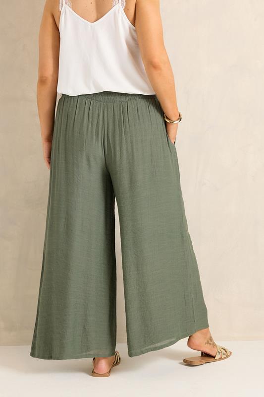 EVANS Plus Size Khaki Green Wide Leg Trouser | Evans 6