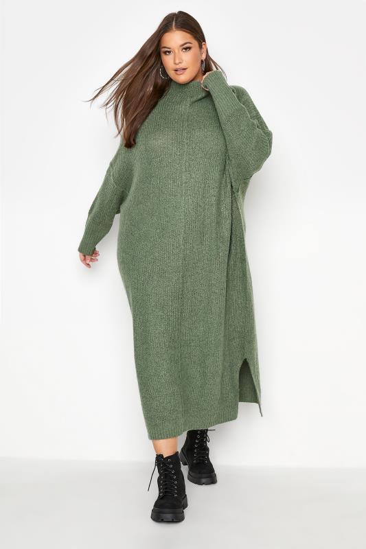 Curve Sage Green Knitted Jumper Dress 1