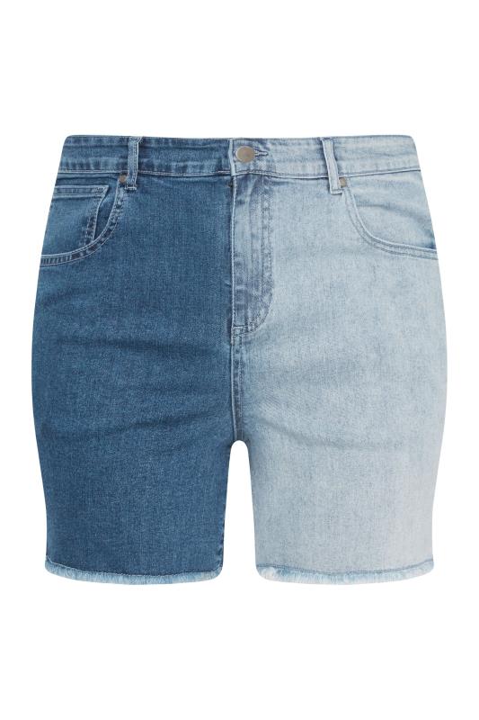 Plus Size Blue Two Tone Denim Mom Shorts | Yours Clothing 5