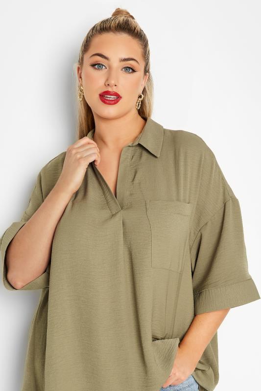 LIMITED COLLECTION Plus Size Olive Green Pleated Front Top | Yours Clothing  4