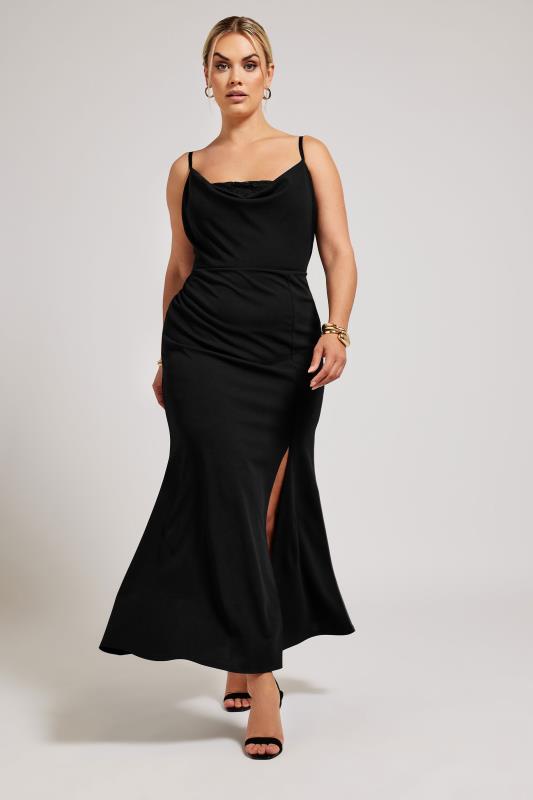 YOURS LONDON Plus Size Black Lace Cowl Neck Maxi Dress | Yours Clothing 2