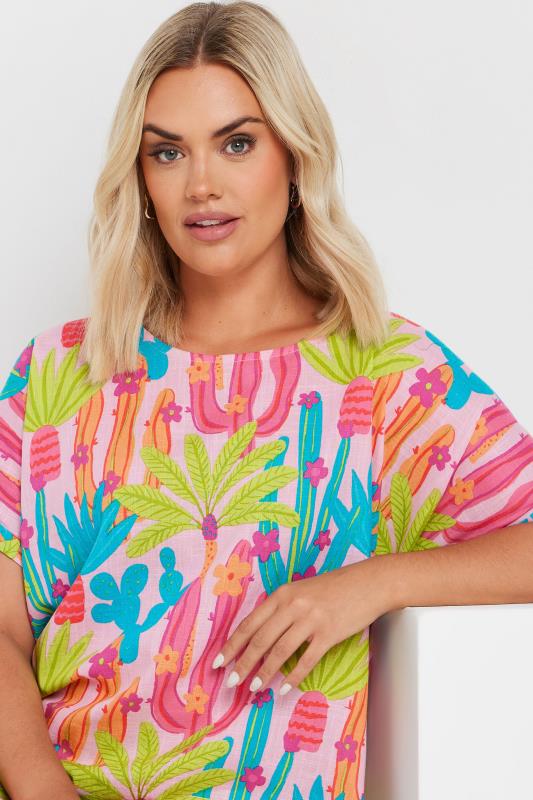 YOURS Plus Size Pink Cactus Print Tunic Dress | Yours Clothing 4