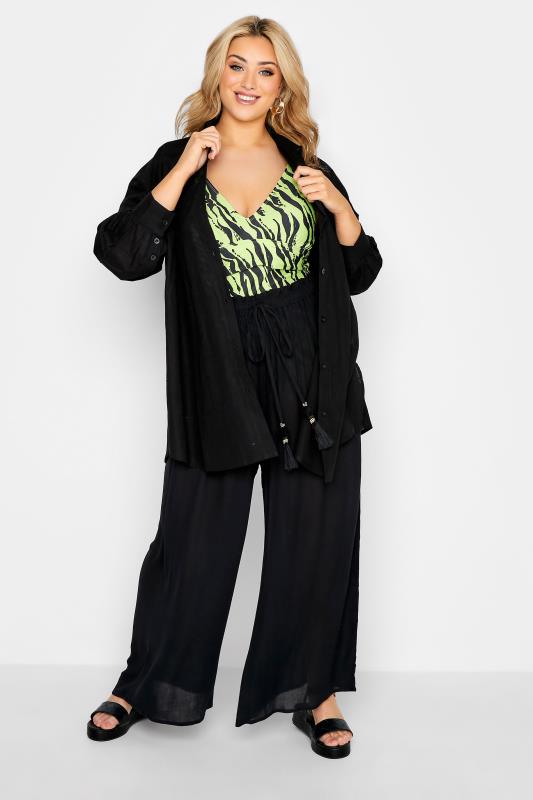 Plus Size Black Wide Leg Beach Trousers | Yours Clothing 2