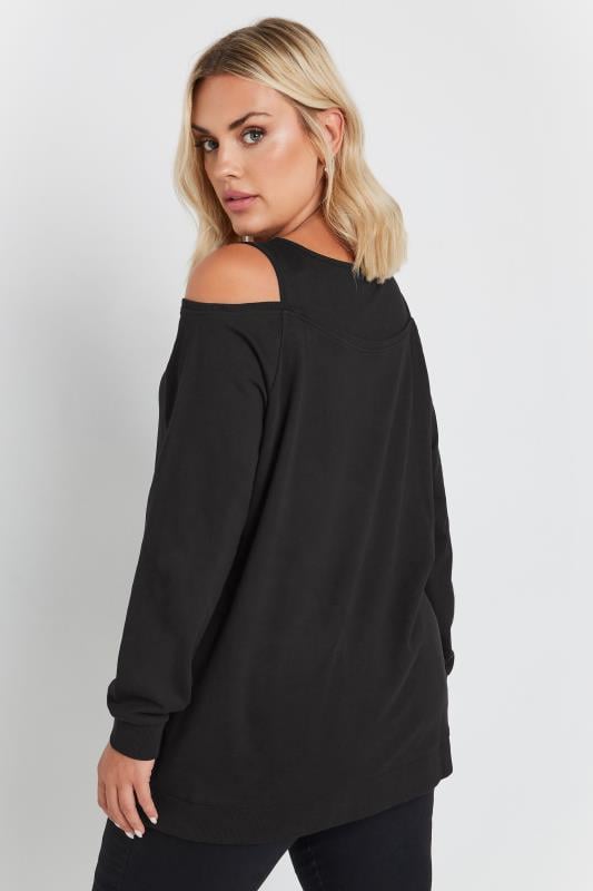 YOURS Plus Size Black Cold Shoulder Sweatshirt Yours Clothing