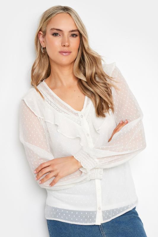 Tall  LTS Tall White Dobby Frill Blouse