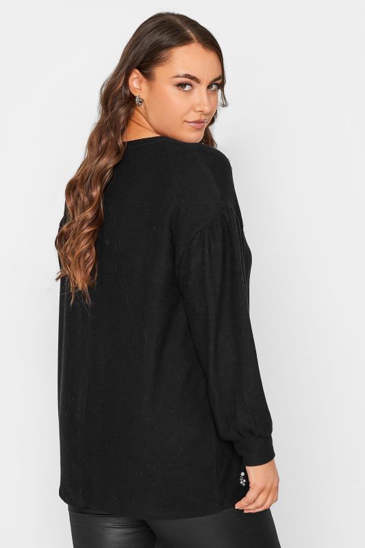 YOURS LUXURY Curve Black Pearl & Stud Embellished Soft Touch Puff Sleeve Top | Yours Clothing 4