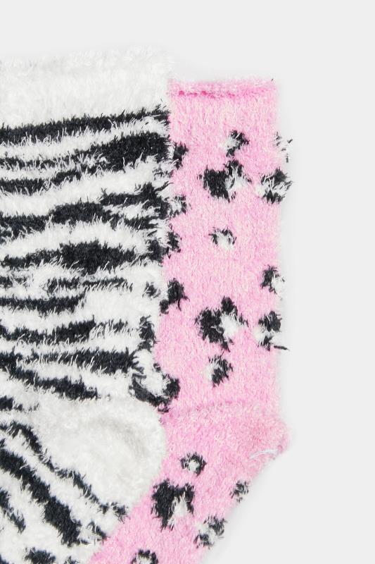 2 PACK Pink & White Animal Print Fluffy Ankle Socks | Yours Clothing 4