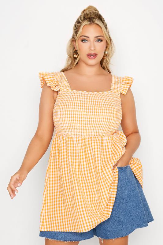 LIMITED COLLECTION Curve Yellow Gingham Frill Top 3