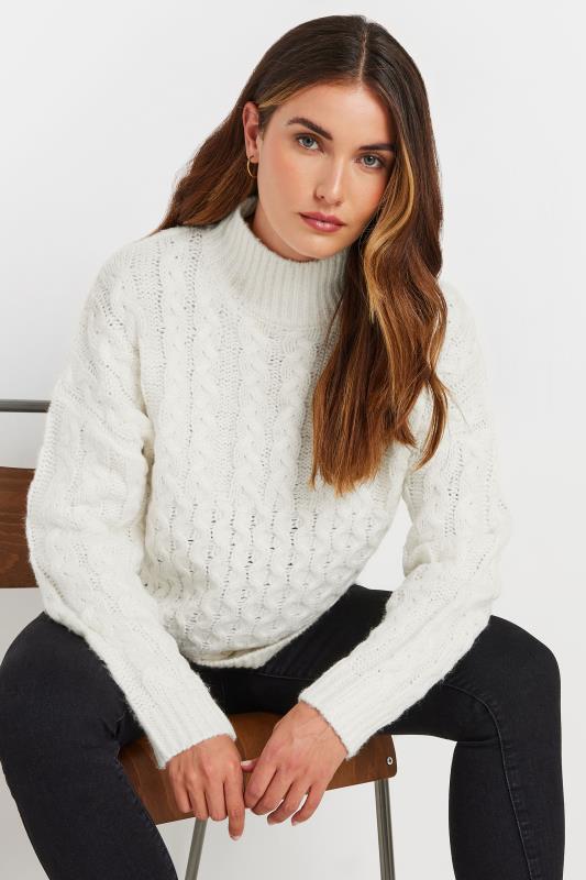 LTS Tall Womens Ivory White Cable Knit Turtle Neck Jumper | Long Tall Sally  1