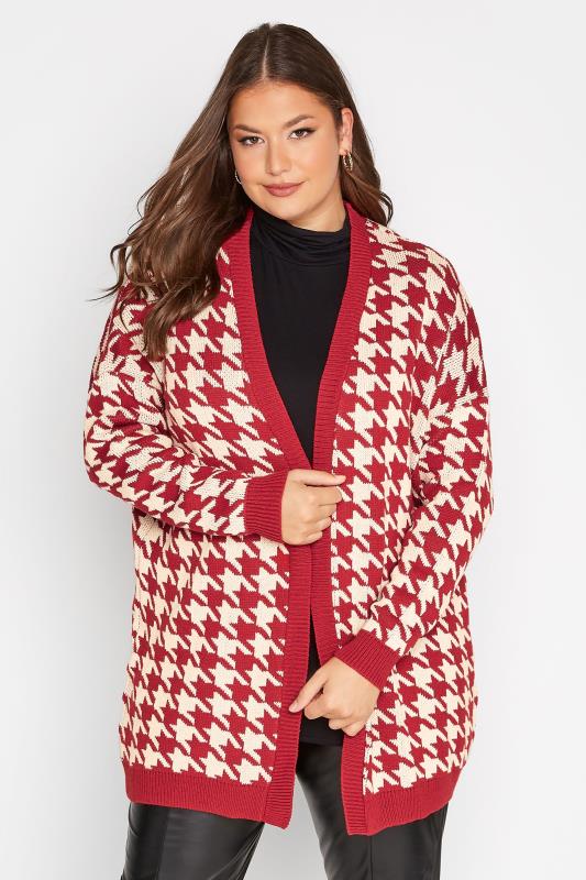 Plus Size Red Dogtooth Check Cardigan | Yours Clothing 1
