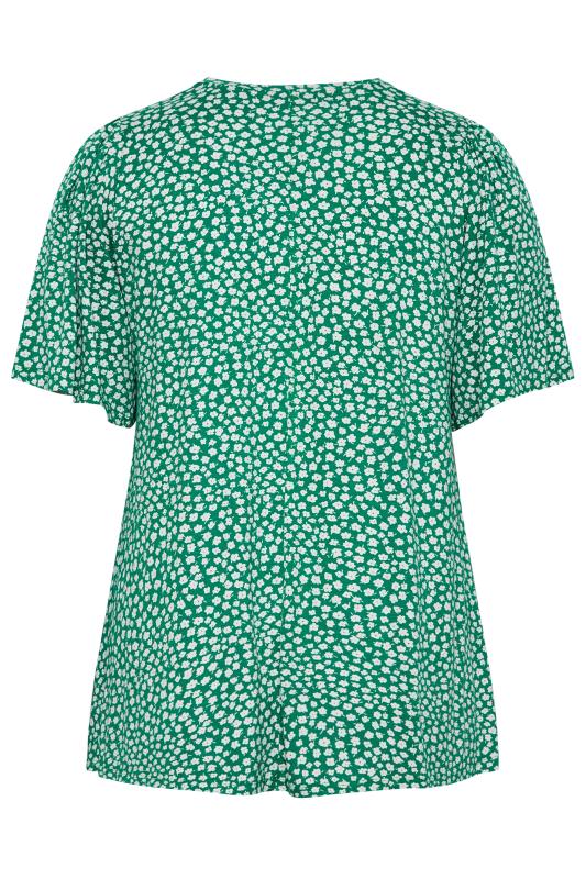 YOURS Plus Size Green Floral Pleat Angel Sleeve Swing Top | Yours Clothing 7