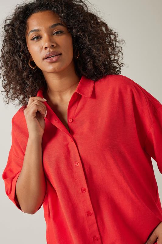 EVANS Plus Size Red Linen Shirt  | Yours Clothing 5