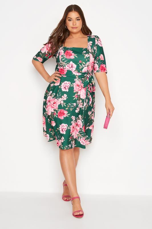 YOURS LONDON Curve Green Floral Square Neck Dress 2