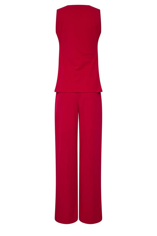 LTS Tall Women's Set Bright Red Textured Waistcoat & Wide Leg Trousers | Long Tall Sally 6