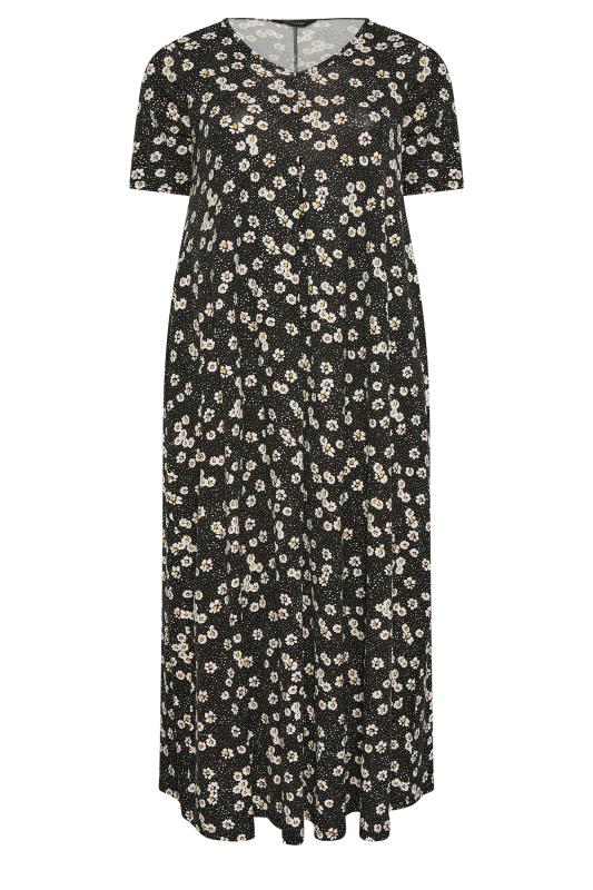 YOURS Plus Size Black Pleat Front Daisy Maxi Dress | Yours Clothing 6
