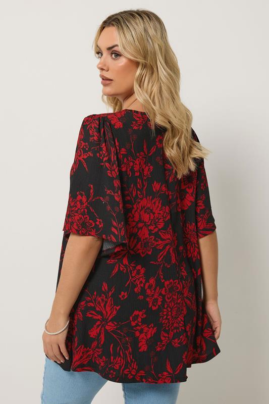 YOURS Plus Size Black & Red Floral Pleat Front Top | Yours Clothing 2