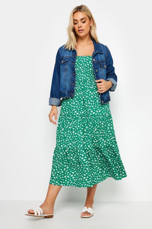 YOURS Plus Size Green Ditsy Floral Print Shirred Dress | Yours Clothing 2