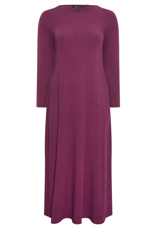 YOURS Curve Purple Ribbed Long Sleeve Swing Dress | Yours Clothing 6