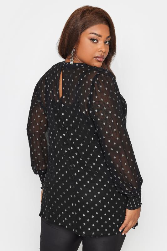 YOURS LONDON Plus Size Black Metallic Spot Print Shirred Cuff Blouse | Yours Clothing 4