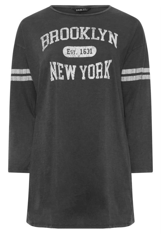 YOURS Plus Size Grey Acid Wash 'Brooklyn' Slogan T-Shirt | Yours Clothing 5