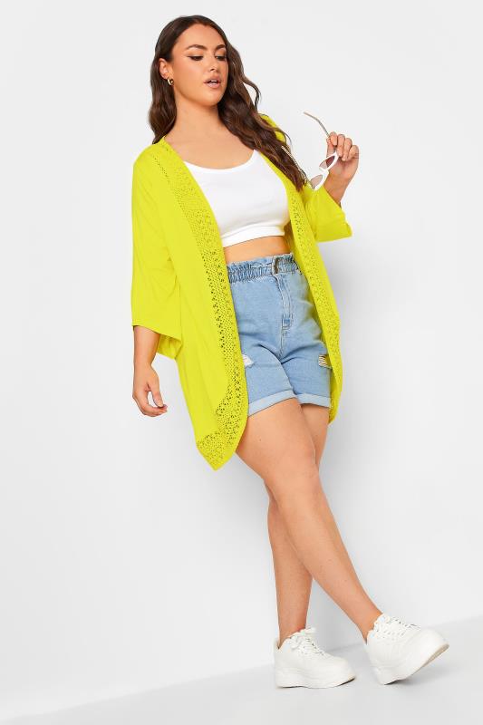 YOURS Curve Plus Size Yellow Lace Front Kimono | Yours Clothing  3