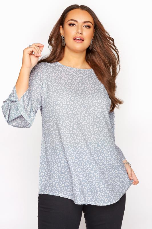 YOURS LONDON Blue Animal Tie Sleeve Blouse | Yours Clothing