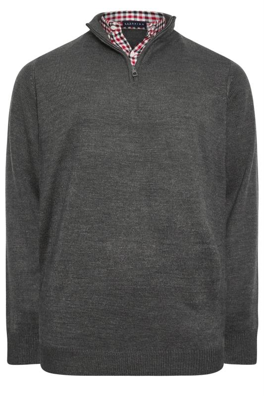 BadRhino Big & Tall Grey Mock Shirt Quarter Zip Knitted Jumper 3