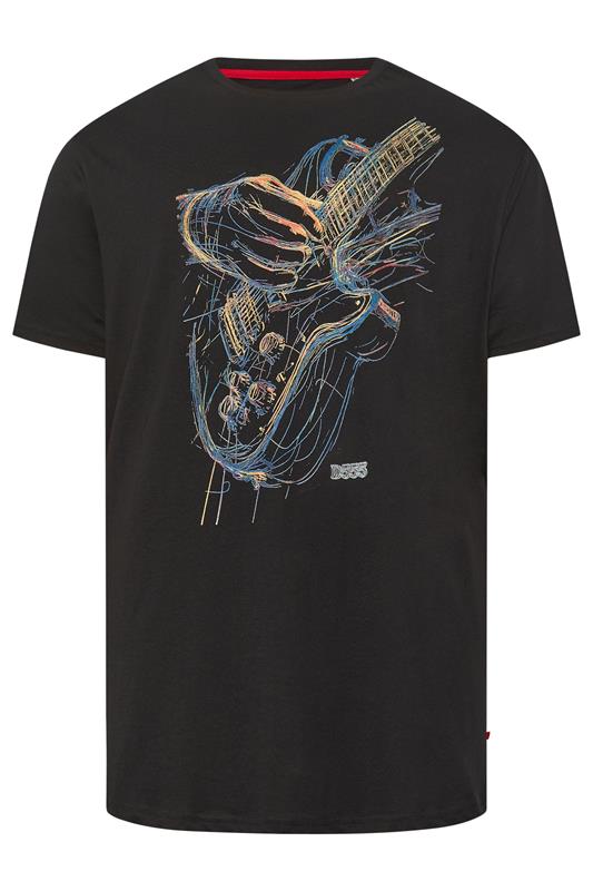 D555 Big & Tall Black Guitar Print T-Shirt | BadRhino 2