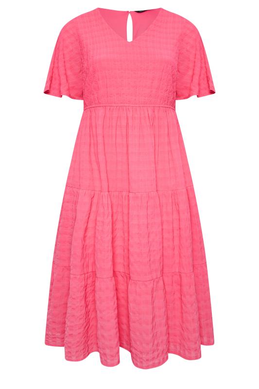 LIMITED COLLECTION Curve Plus Size Hot Pink Textured Tiered Smock Dress | Yours Clothing  7