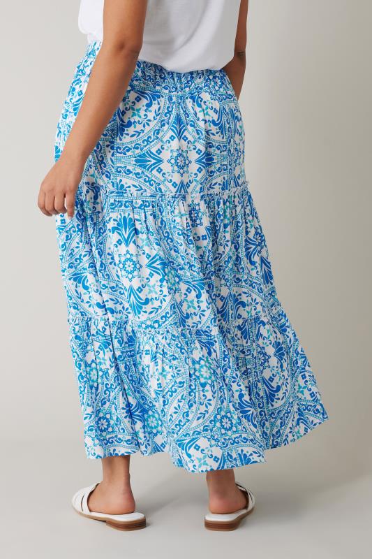 EVANS Plus Size Blue Tile Print Tiered Maxi Skirt | Evans 3