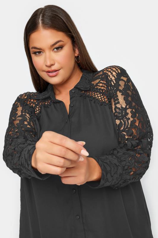 YOURS LONDON Plus Size Black Lace Detail Shirt | Yours Clothing 5